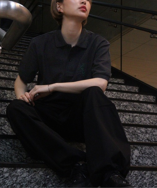 GIORDANO（ジョルダーノ）の「ライオン刺繍 襟デザインUVカットポロシャツ（ポロシャツ・メンズ・グレー/ブラック/ネイビー/ホワイト/ピンク・MEDIUM/LARGE/X-LARGE）」の9枚目の写真