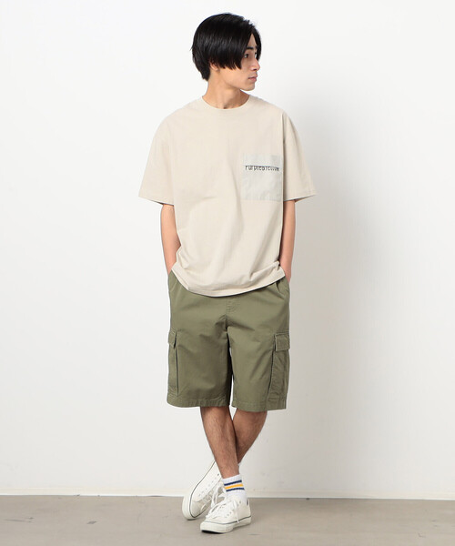 Purple&Yellow（パープルアンドイエロー）の「ロゴプリント 胸ポケット ワイド半袖Ｔシャツ（Tシャツ/カットソー・メンズ・ブラック/カーキ/ボルドー/グレイッシュベージュ・SMALL/MEDIUM/LARGE）」の21枚目の写真