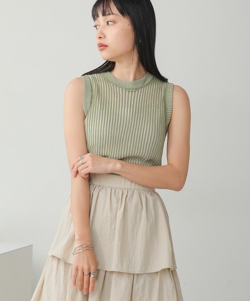 Bab（バブ）の「ストライプニットタンクトップ（タンクトップ・レディース・オレンジ/ブラウン/グリーン/ブラック・FREE）」の3枚目の写真