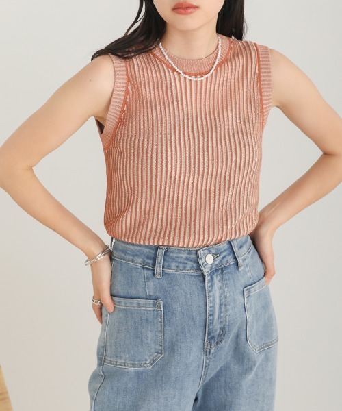 Bab（バブ）の「ストライプニットタンクトップ（タンクトップ・レディース・オレンジ/ブラウン/グリーン/ブラック・FREE）」の5枚目の写真