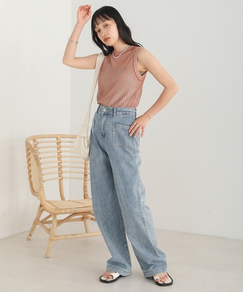 Bab（バブ）の「ストライプニットタンクトップ（タンクトップ・レディース・オレンジ/ブラウン/グリーン/ブラック・FREE）」の6枚目の写真