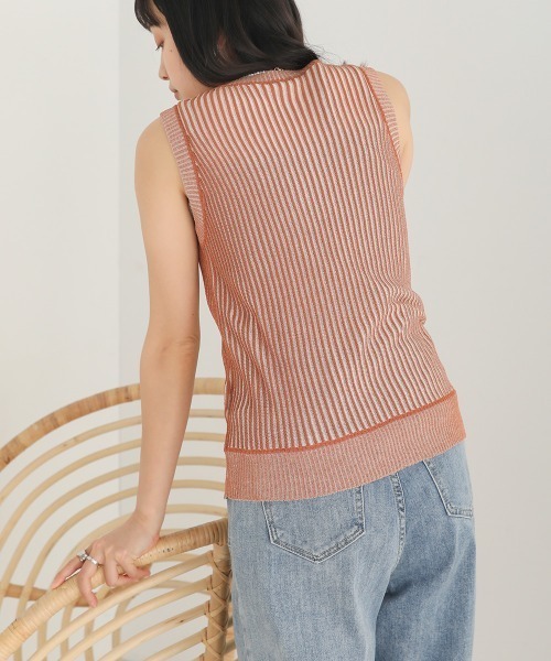 Bab（バブ）の「ストライプニットタンクトップ（タンクトップ・レディース・オレンジ/ブラウン/グリーン/ブラック・FREE）」の8枚目の写真