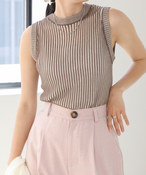 Bab（バブ）の「ストライプニットタンクトップ（タンクトップ・レディース・オレンジ/ブラウン/グリーン/ブラック・FREE）」の9枚目の写真