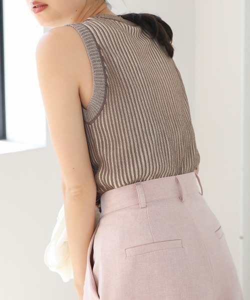 Bab（バブ）の「ストライプニットタンクトップ（タンクトップ・レディース・オレンジ/ブラウン/グリーン/ブラック・FREE）」の12枚目の写真