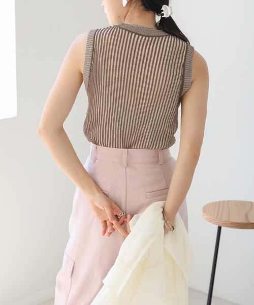 Bab（バブ）の「ストライプニットタンクトップ（タンクトップ・レディース・オレンジ/ブラウン/グリーン/ブラック・FREE）」の13枚目の写真