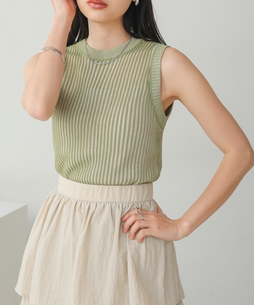 Bab（バブ）の「ストライプニットタンクトップ（タンクトップ・レディース・オレンジ/ブラウン/グリーン/ブラック・FREE）」の17枚目の写真