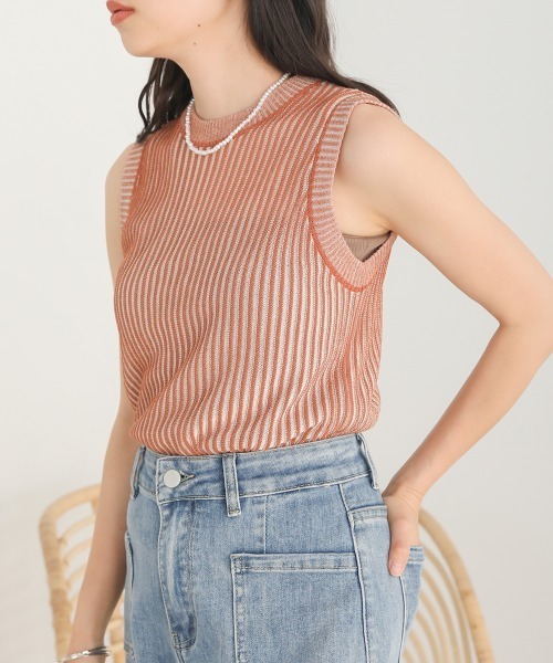 Bab（バブ）の「ストライプニットタンクトップ（タンクトップ・レディース・オレンジ/ブラウン/グリーン/ブラック・FREE）」の7枚目の写真