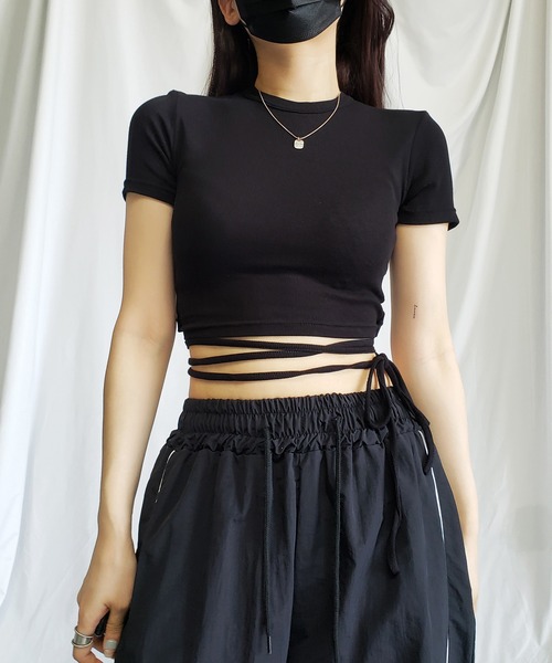 me+em select(ミームセレクト)の「【 4color 】ストラップウエストリボンショート半袖Tシャツ【 韓国製 】(Tシャツ/カットソー・レディース・イエロー/ピンク/ブラック/アイボリー・FREE)」の19枚目の写真