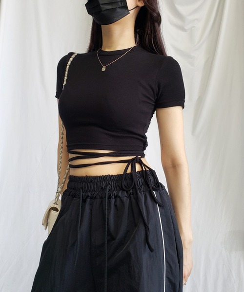 me+em select(ミームセレクト)の「【 4color 】ストラップウエストリボンショート半袖Tシャツ【 韓国製 】(Tシャツ/カットソー・レディース・イエロー/ピンク/ブラック/アイボリー・FREE)」の20枚目の写真