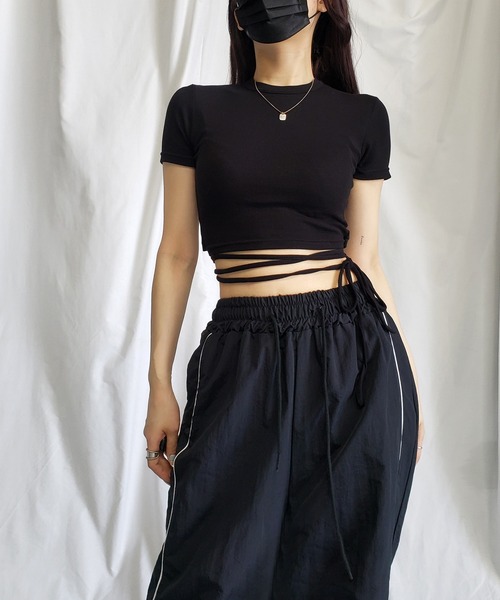 me+em select(ミームセレクト)の「【 4color 】ストラップウエストリボンショート半袖Tシャツ【 韓国製 】(Tシャツ/カットソー・レディース・イエロー/ピンク/ブラック/アイボリー・FREE)」の22枚目の写真