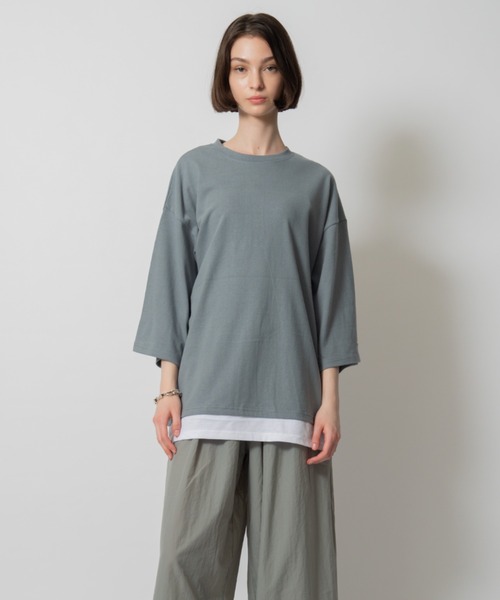 D.TT.K（ディティーティーケー）の「【ユニセックスアイテム】LAYERED T-SHIRTS ルーズフィット レイヤード Tシャツ（シャツ/ブラウス・メンズ・クリーム/ブルー/ライトブルー/ブラック・FREE）」の12枚目の写真