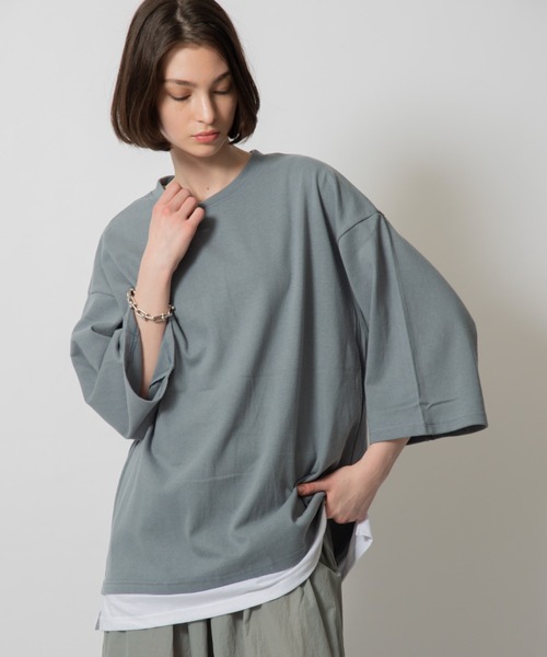 D.TT.K（ディティーティーケー）の「【ユニセックスアイテム】LAYERED T-SHIRTS ルーズフィット レイヤード Tシャツ（シャツ/ブラウス・メンズ・クリーム/ブルー/ライトブルー/ブラック・FREE）」の20枚目の写真