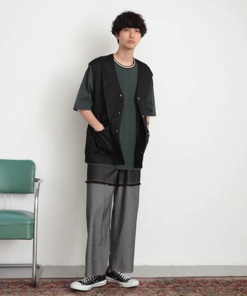 SENSE OF PLACE by URBAN RESEARCH(センスオブプレイスバイアーバンリサーチ)の「デニムフリンジシャンブレーワイドパンツ(デニムパンツ・メンズ・ブラック/ライトインディゴブルー・MEDIUM/LARGE)」の8枚目の写真