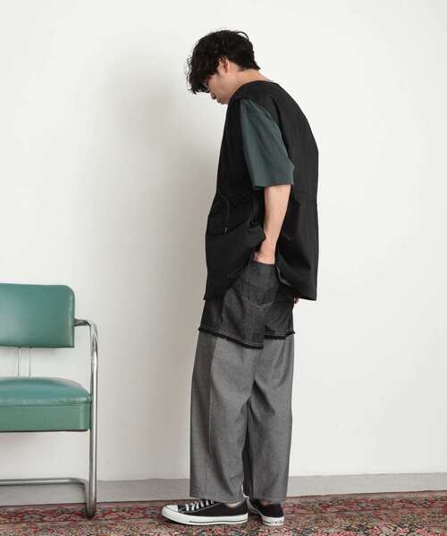 SENSE OF PLACE by URBAN RESEARCH(センスオブプレイスバイアーバンリサーチ)の「デニムフリンジシャンブレーワイドパンツ(デニムパンツ・メンズ・ブラック/ライトインディゴブルー・MEDIUM/LARGE)」の9枚目の写真