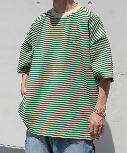 Perushu(ペルーシュ)の「レトロボーダーTシャツ(Tシャツ/カットソー・メンズ・ブラウン/オリーブ/ピンク系その他/ホワイト系その他・LARGE/MEDIUM/SMALL)」の3枚目の写真