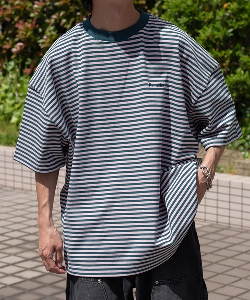 Perushu(ペルーシュ)の「レトロボーダーTシャツ(Tシャツ/カットソー・メンズ・ブラウン/オリーブ/ピンク系その他/ホワイト系その他・LARGE/MEDIUM/SMALL)」の10枚目の写真