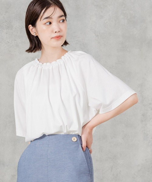 Gready Brilliant(グレディブリリアン)の「スムースギャザーカラーカットソー(Tシャツ/カットソー・レディース・オフホワイト/グリーン・38)」の17枚目の写真