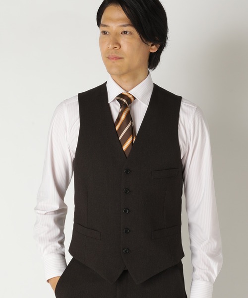 CROWDED CLOSET（クラウデッドクローゼット）の「【LANATEC(ラナテック)】ピンヘッド調ツイルベスト/マシンウォッシャブル//別売りセットアップジャケット、パンツあり（スーツベスト・メンズ・ブラウン/ネイビー/チャコールグレー・03/02）」の3枚目の写真