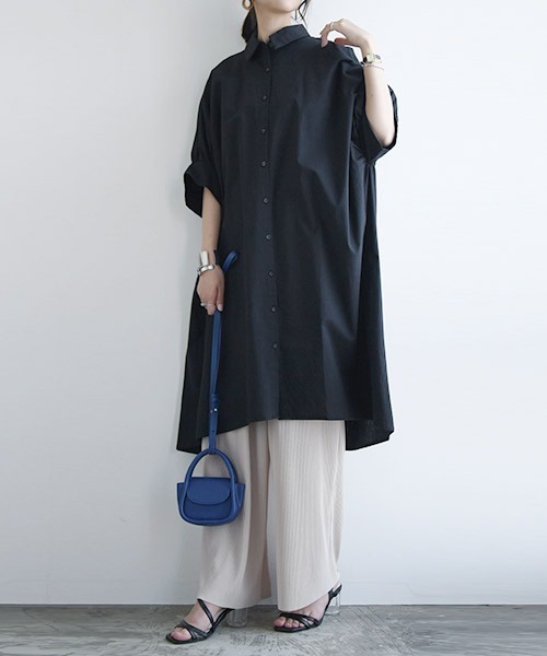 and it_(アンドイット)の「インド綿ドルマンシャツワンピース(シャツワンピース・レディース・ブルー/ブラック/ホワイト・M/L)」の3枚目の写真