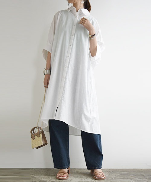 and it_(アンドイット)の「インド綿ドルマンシャツワンピース(シャツワンピース・レディース・ブルー/ブラック/ホワイト・M/L)」の17枚目の写真