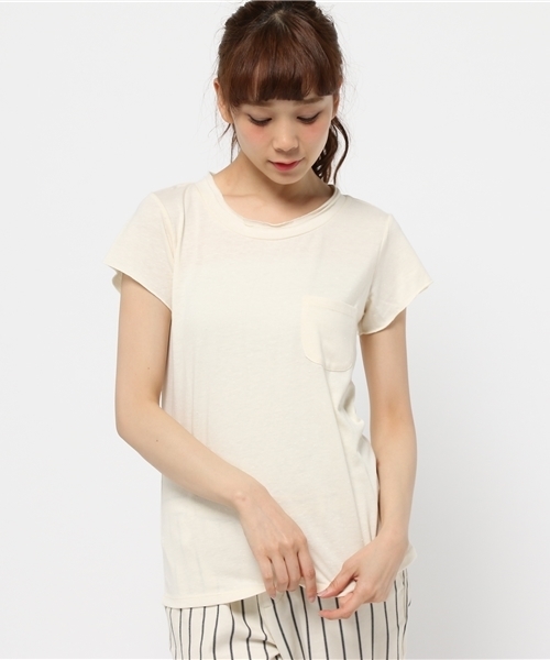 CIAOPANIC（チャオパニック）の「【Ciaopanic】　ネップ天竺クルーネック（Tシャツ/カットソー・レディース・ネイビー/グレー/オフホワイト/ピンク・FREE）」の2枚目の写真