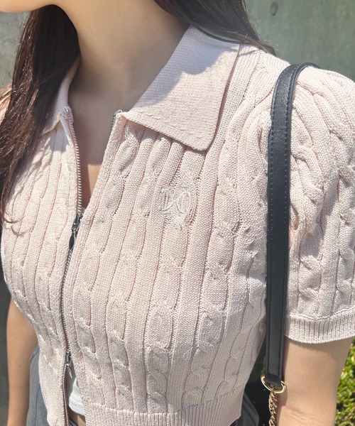 セール】ダブルジップワンポイント刺繍ケーブルニット（ニット