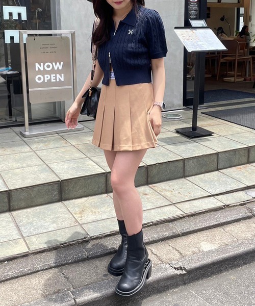 セール】ダブルジップワンポイント刺繍ケーブルニット（ニット