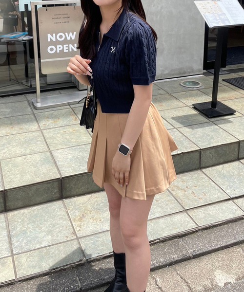 セール】ダブルジップワンポイント刺繍ケーブルニット（ニット