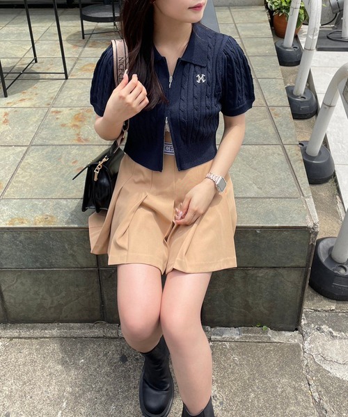 one after another NICE CLAUP(ワンアフターアナザーナイスクラップ)の「ダブルジップワンポイント刺繍ケーブルニット(ニット/セーター・レディース・ネイビー/ライトピンク/杢グレー/オフホワイト・FREE)」の20枚目の写真