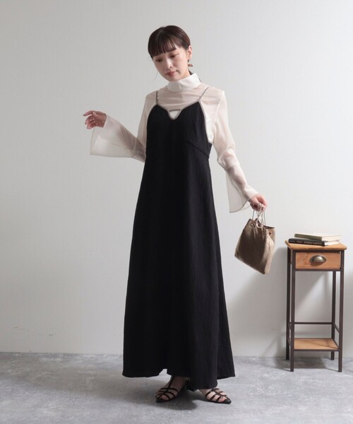 fredy emue(フレディエミュ)の「【オケージョン対応】楊柳配色パイピングキャミワンピース(ワンピース・レディース・ラベンダー/ブラック/ベージュ・38)」の21枚目の写真