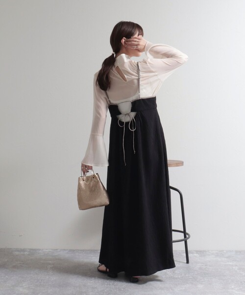 fredy emue(フレディエミュ)の「【オケージョン対応】楊柳配色パイピングキャミワンピース(ワンピース・レディース・ラベンダー/ブラック/ベージュ・38)」の19枚目の写真