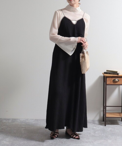 fredy emue(フレディエミュ)の「【オケージョン対応】楊柳配色パイピングキャミワンピース(ワンピース・レディース・ラベンダー/ブラック/ベージュ・38)」の18枚目の写真