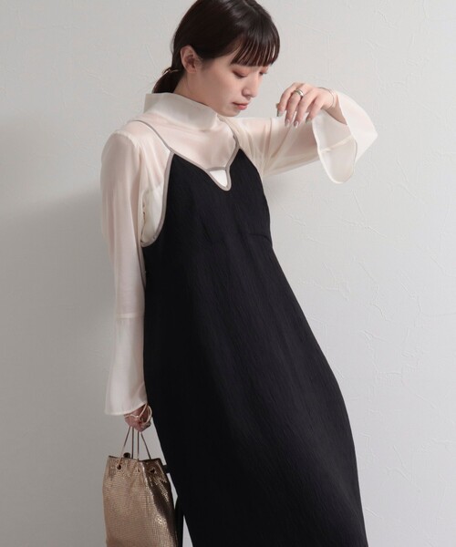fredy emue(フレディエミュ)の「【オケージョン対応】楊柳配色パイピングキャミワンピース(ワンピース・レディース・ラベンダー/ブラック/ベージュ・38)」の14枚目の写真