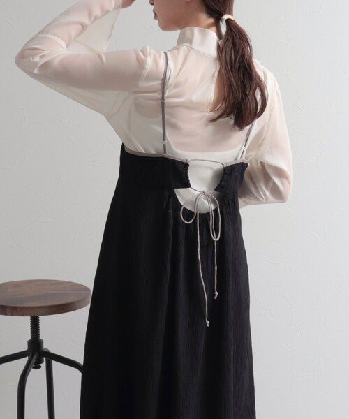 fredy emue(フレディエミュ)の「【オケージョン対応】楊柳配色パイピングキャミワンピース(ワンピース・レディース・ラベンダー/ブラック/ベージュ・38)」の12枚目の写真