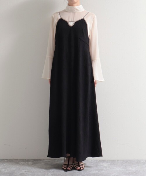 fredy emue(フレディエミュ)の「【オケージョン対応】楊柳配色パイピングキャミワンピース(ワンピース・レディース・ラベンダー/ブラック/ベージュ・38)」の9枚目の写真