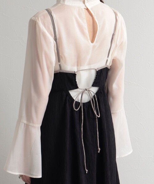 fredy emue(フレディエミュ)の「【オケージョン対応】楊柳配色パイピングキャミワンピース(ワンピース・レディース・ラベンダー/ブラック/ベージュ・38)」の6枚目の写真