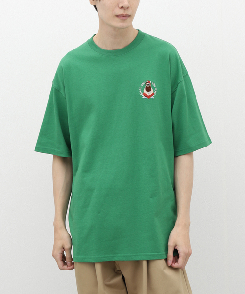 B.C STOCK（ベーセーストック）の「SMILE MOJYA刺繍半袖Tシャツ（Tシャツ/カットソー・メンズ・グリーン/ホワイト/ベージュ/ブラック系その他・LARGE/MEDIUM）」の14枚目の写真