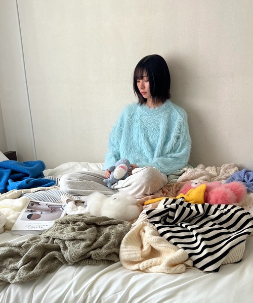 AS KNOW AS plus（アズノゥアズプラス）の「☆長毛フェザーヤーンニットプルオーバー（ニット/セーター・レディース・スカイブルー/キナリ/オレンジ/ライトグリーン・FREE）」の13枚目の写真