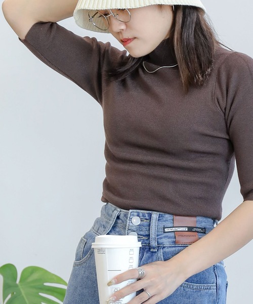 aimoha（アイモハ）の「ハイネックニットトップス (SS)（ニット/セーター・レディース・オフホワイト/ネイビー/ライトグレー/チョコ/ブラック/ブラウン/ホワイト・MEDIUM/LARGE/X-LARGE）」の6枚目の写真