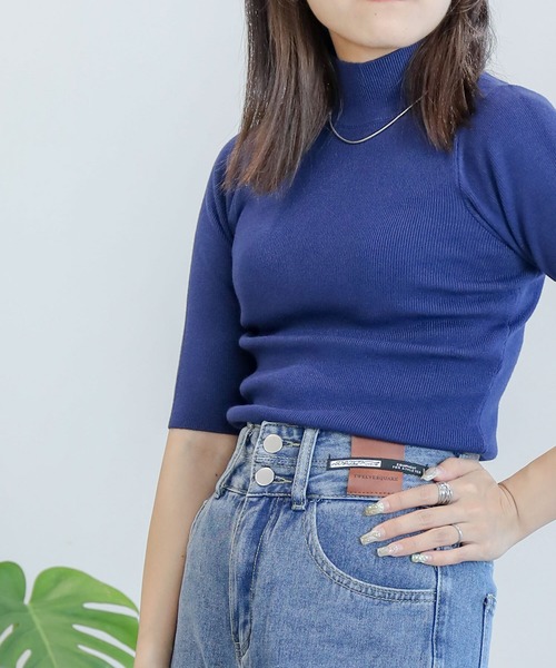 aimoha（アイモハ）の「ハイネックニットトップス (SS)（ニット/セーター・レディース・オフホワイト/ネイビー/ライトグレー/チョコ/ブラック/ブラウン/ホワイト・MEDIUM/LARGE/X-LARGE）」の7枚目の写真