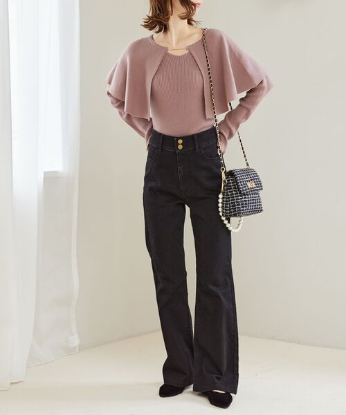 MAJESTIC LEGON（マジェスティックレゴン）の「チェーン付きケープセットニット（ニット/セーター・レディース・ブルー/ブラック/アイボリー/ピンク・MEDIUM）」の9枚目の写真