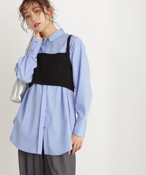 N.（N. Natural Beauty Basic）（エヌエヌナチュラルビューティーベーシック）の「◆ニットビスチェ×シャツセット（シャツ/ブラウス・レディース・ブラック×ブルー/ホワイト×グレー・MEDIUM）」の8枚目の写真