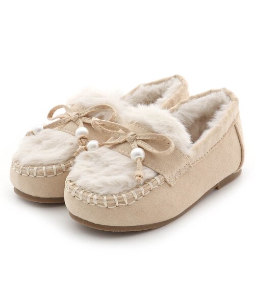 apres les cours（アプレレクール）の「ファーリボンローファー（ローファー・キッズ・チャコール/ベージュ・20/17/15 /19/14/16/18）」の2枚目の写真