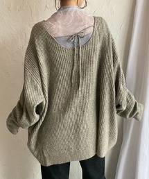 She's Closet（シーズクローゼット）の「バックオープンリボン長袖ボリュームスリーブミックスカラーメランジリブニットプルオーバー（ニット/セーター・レディース）」