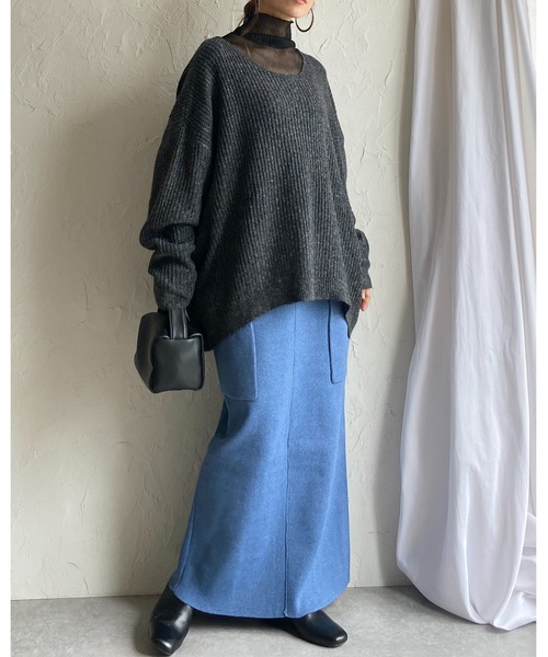 She's Closet(シーズクローゼット)の「バックオープンリボン長袖ボリュームスリーブミックスカラーメランジリブニットプルオーバー(ニット/セーター・レディース・カーキブラウン/ブラック/ブルー/ベージュ・FREE)」の14枚目の写真