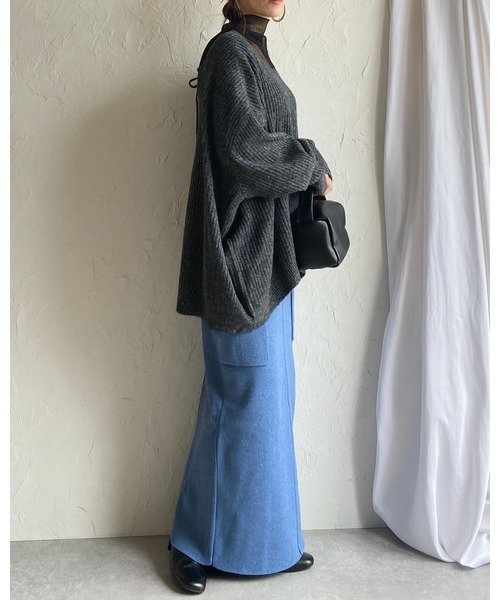 She's Closet(シーズクローゼット)の「バックオープンリボン長袖ボリュームスリーブミックスカラーメランジリブニットプルオーバー(ニット/セーター・レディース・カーキブラウン/ブラック/ブルー/ベージュ・FREE)」の15枚目の写真