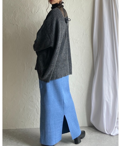 She's Closet(シーズクローゼット)の「バックオープンリボン長袖ボリュームスリーブミックスカラーメランジリブニットプルオーバー(ニット/セーター・レディース・カーキブラウン/ブラック/ブルー/ベージュ・FREE)」の16枚目の写真