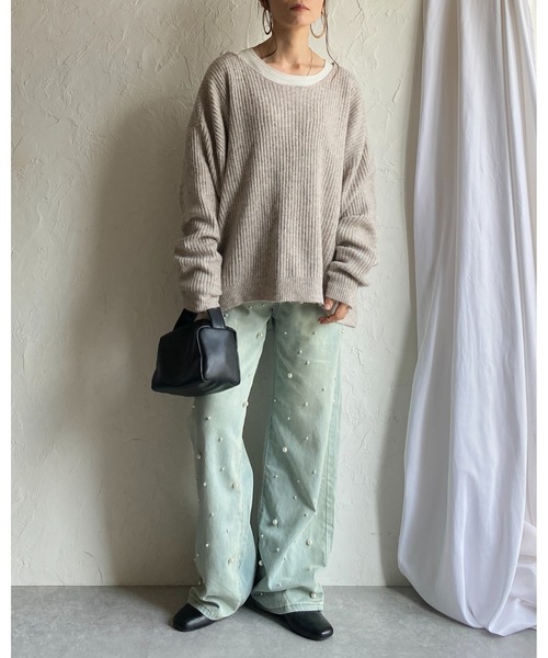 She's Closet(シーズクローゼット)の「バックオープンリボン長袖ボリュームスリーブミックスカラーメランジリブニットプルオーバー(ニット/セーター・レディース・カーキブラウン/ブラック/ブルー/ベージュ・FREE)」の22枚目の写真