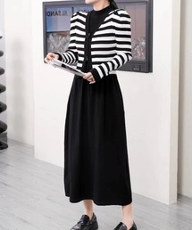 LADY LIKE（レディライク）の「ボーダーカーデ付きノースリーブニットワンピース（ワンピース）」