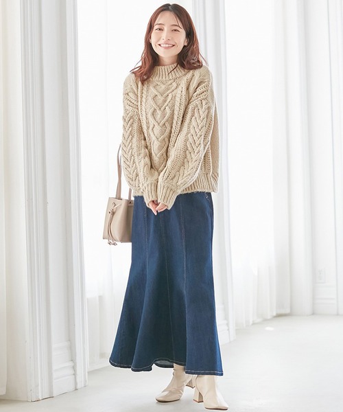 alotta(アロッタ)の「ケーブル編みニットトップス(ニット/セーター・レディース・イエロー/モカ/ブラック/ミント/グレイッシュベージュ・LL/3L/M/L)」の15枚目の写真